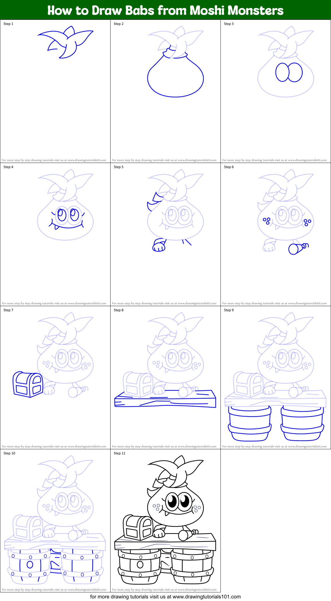 How to Draw Babs from Moshi Monsters Printable Step by Step