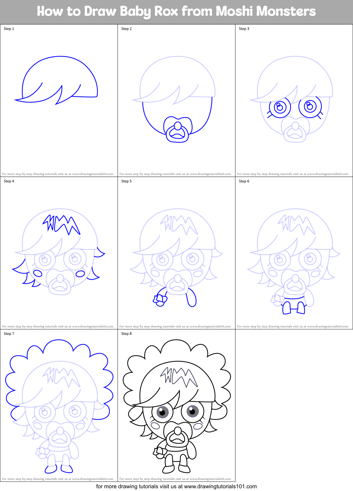 How to Draw Baby Rox from Moshi Monsters Printable Step by Step