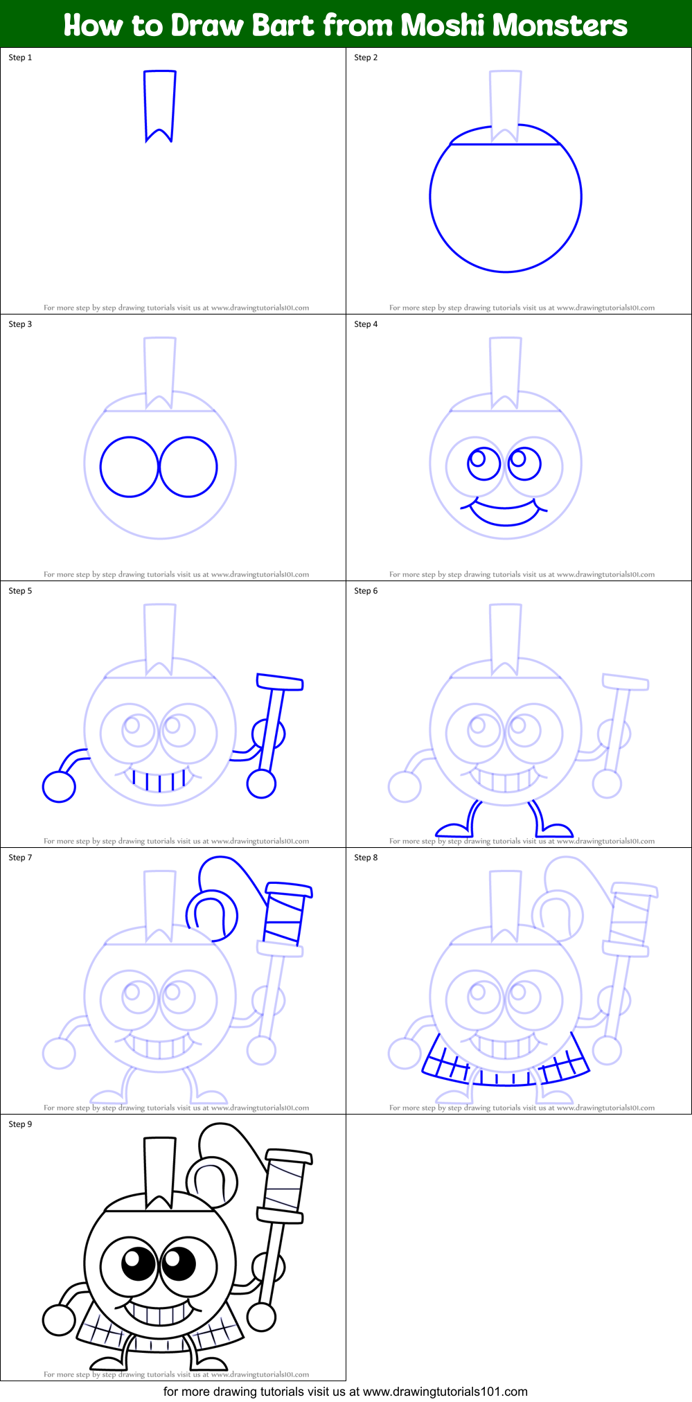 How to Draw Bart from Moshi Monsters Printable Step by Step