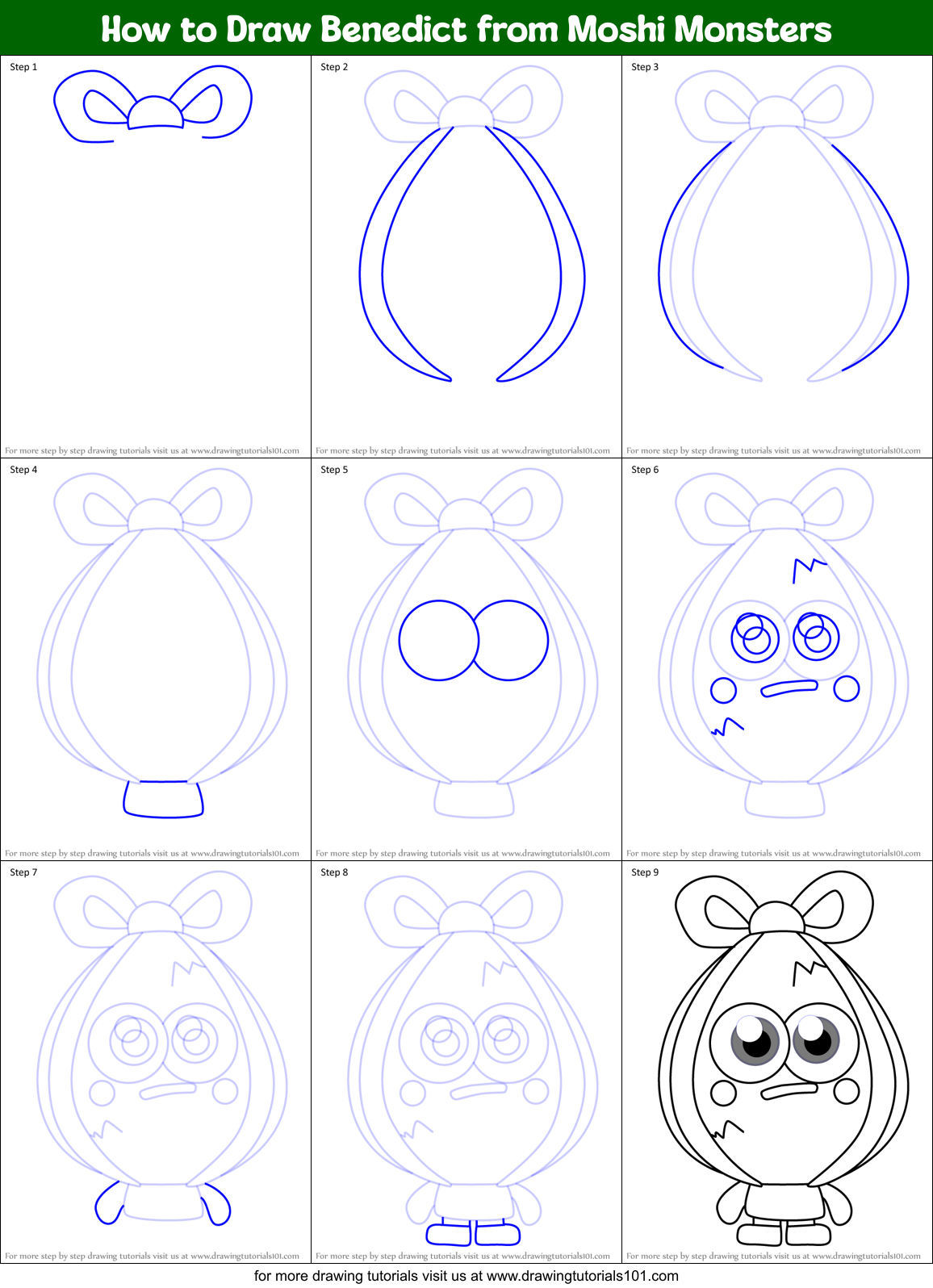 How to Draw Benedict from Moshi Monsters Printable Step by Step