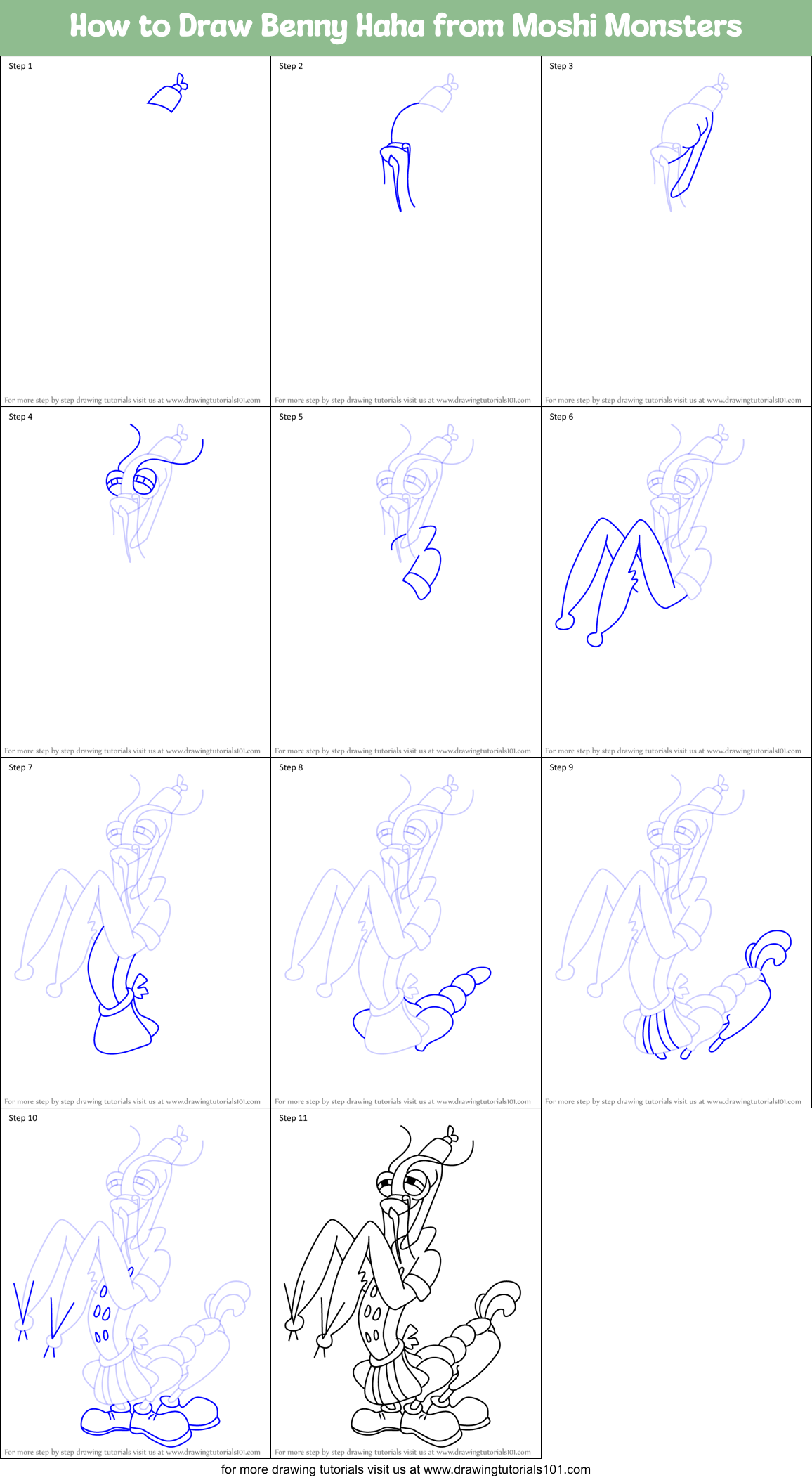 How to Draw Benny Haha from Moshi Monsters Printable Step by Step