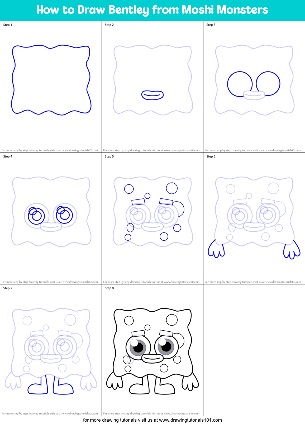 How to Draw Bentley from Moshi Monsters Printable Step by Step