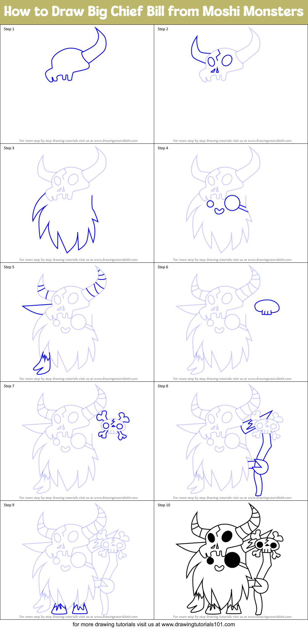 How to Draw Big Chief Bill from Moshi Monsters Printable Step by Step