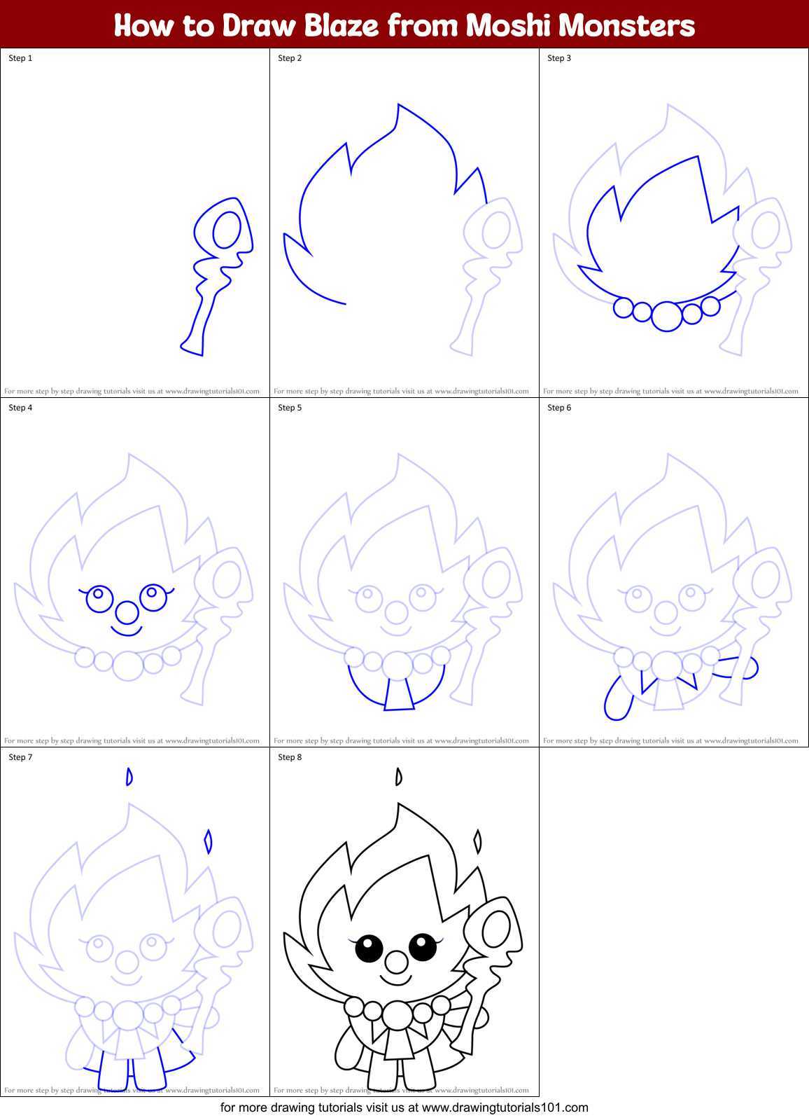 How to Draw Blaze from Moshi Monsters Printable Step by Step