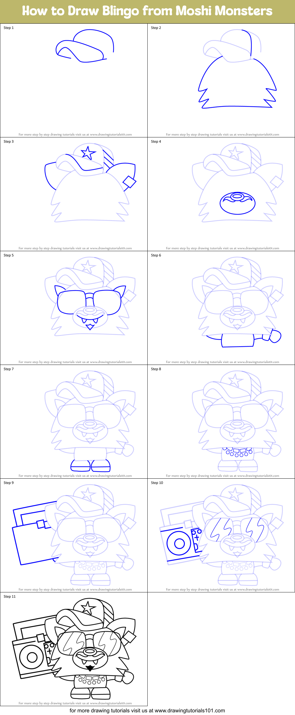 How to Draw Blingo from Moshi Monsters Printable Step by Step