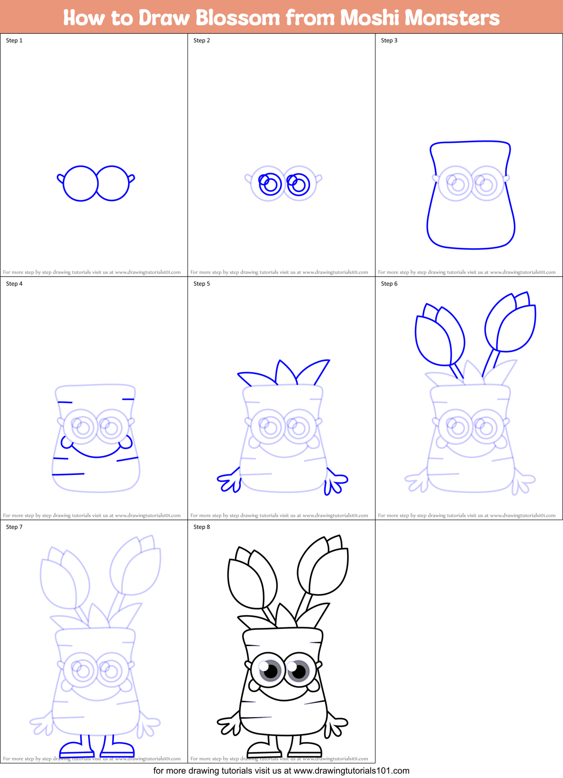 How to Draw Blossom from Moshi Monsters Printable Step by Step