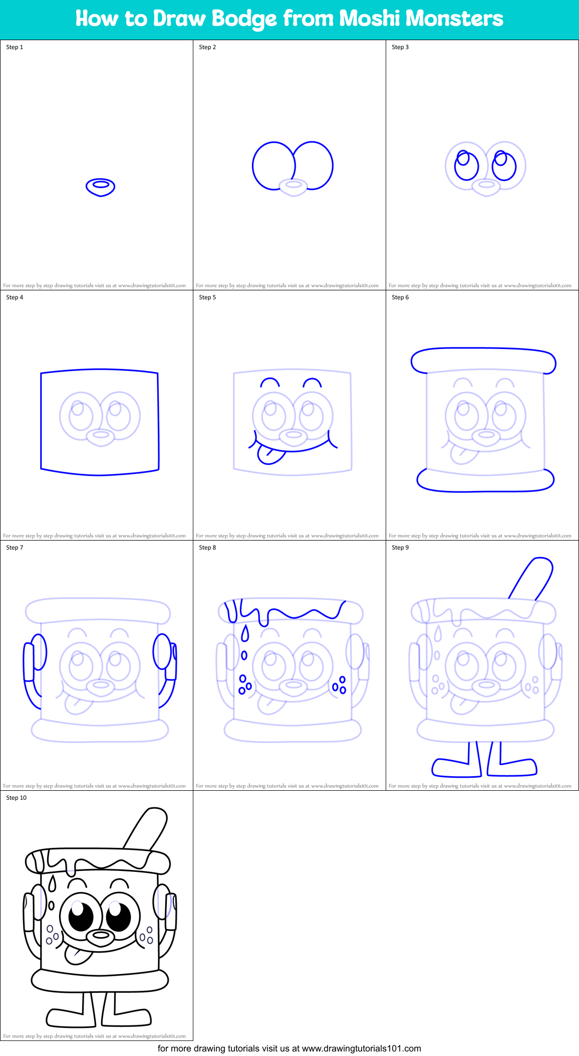 How to Draw Bodge from Moshi Monsters Printable Step by Step