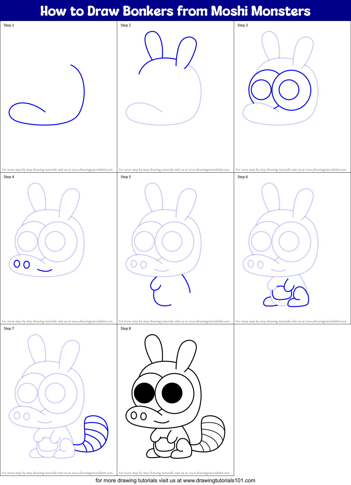 How to Draw Bonkers from Moshi Monsters Printable Step by Step