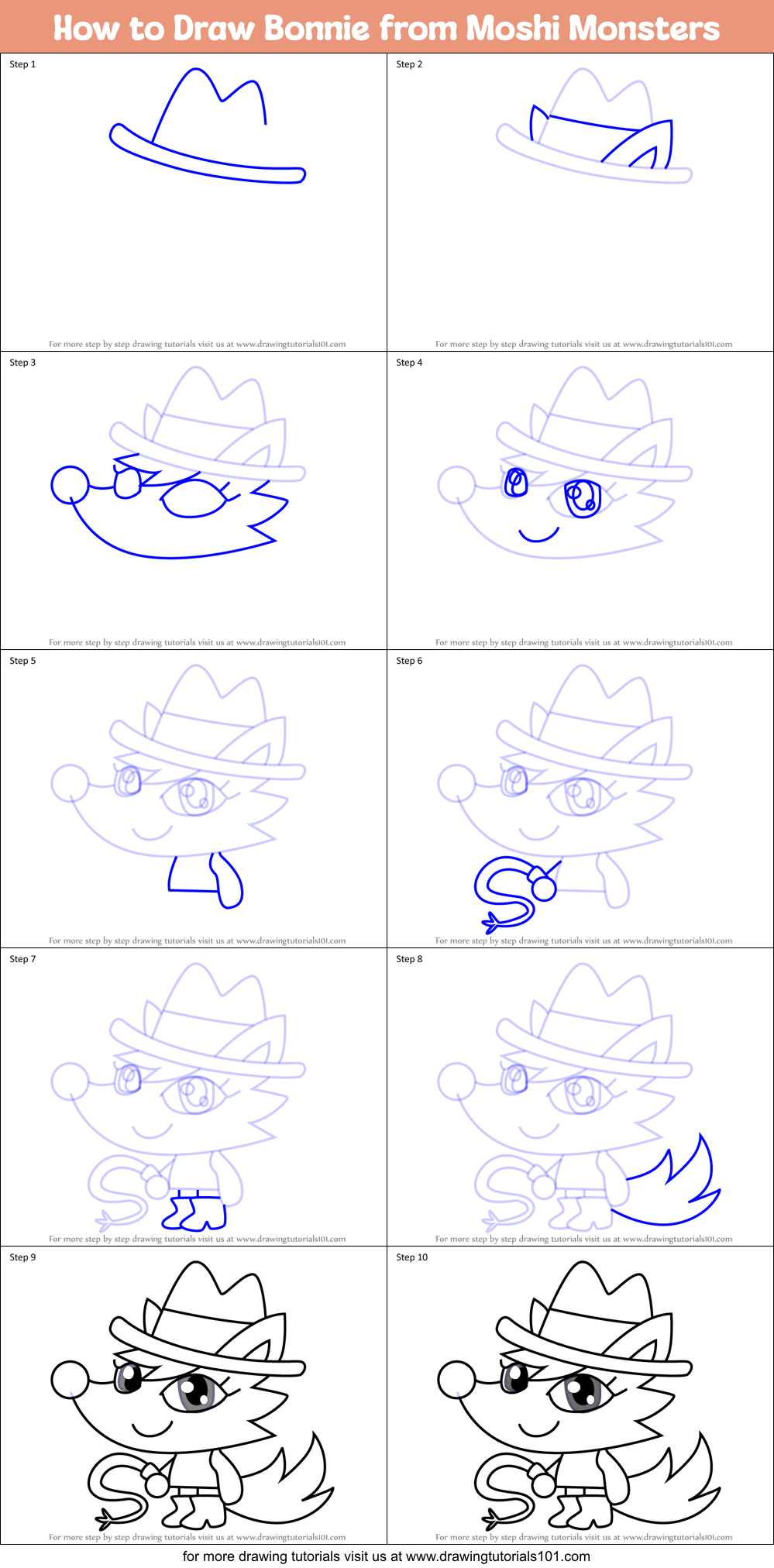 How to Draw Bonnie from Moshi Monsters Printable Step by Step