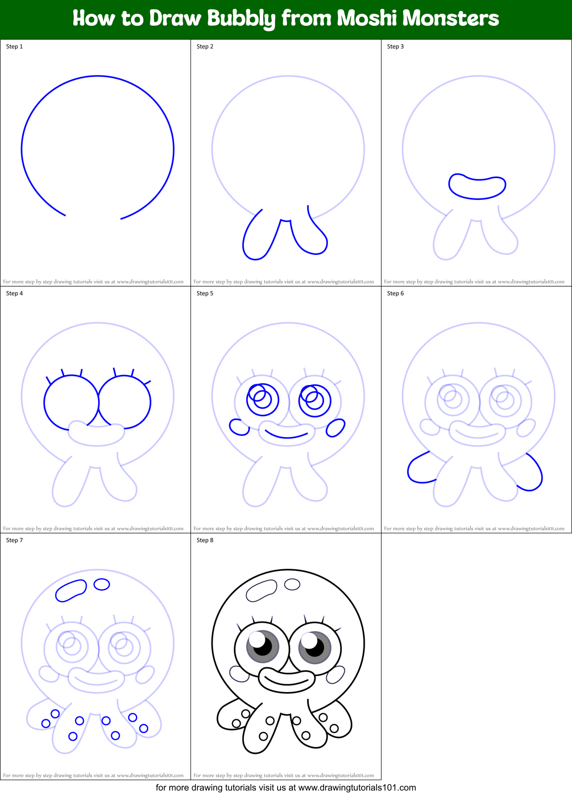 How to Draw Bubbly from Moshi Monsters Printable Step by Step