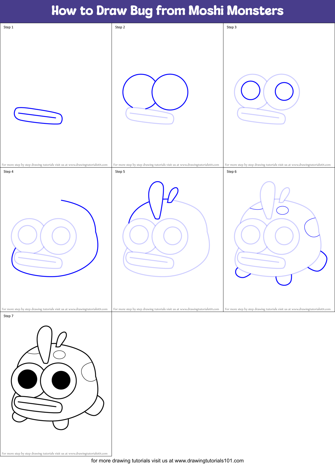How to Draw Bug from Moshi Monsters Printable Step by Step