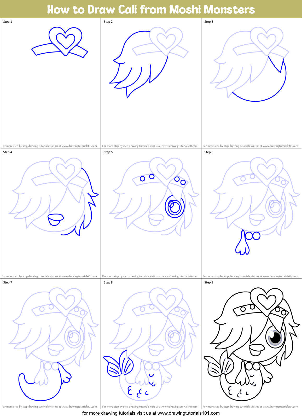 How to Draw Cali from Moshi Monsters Printable Step by Step