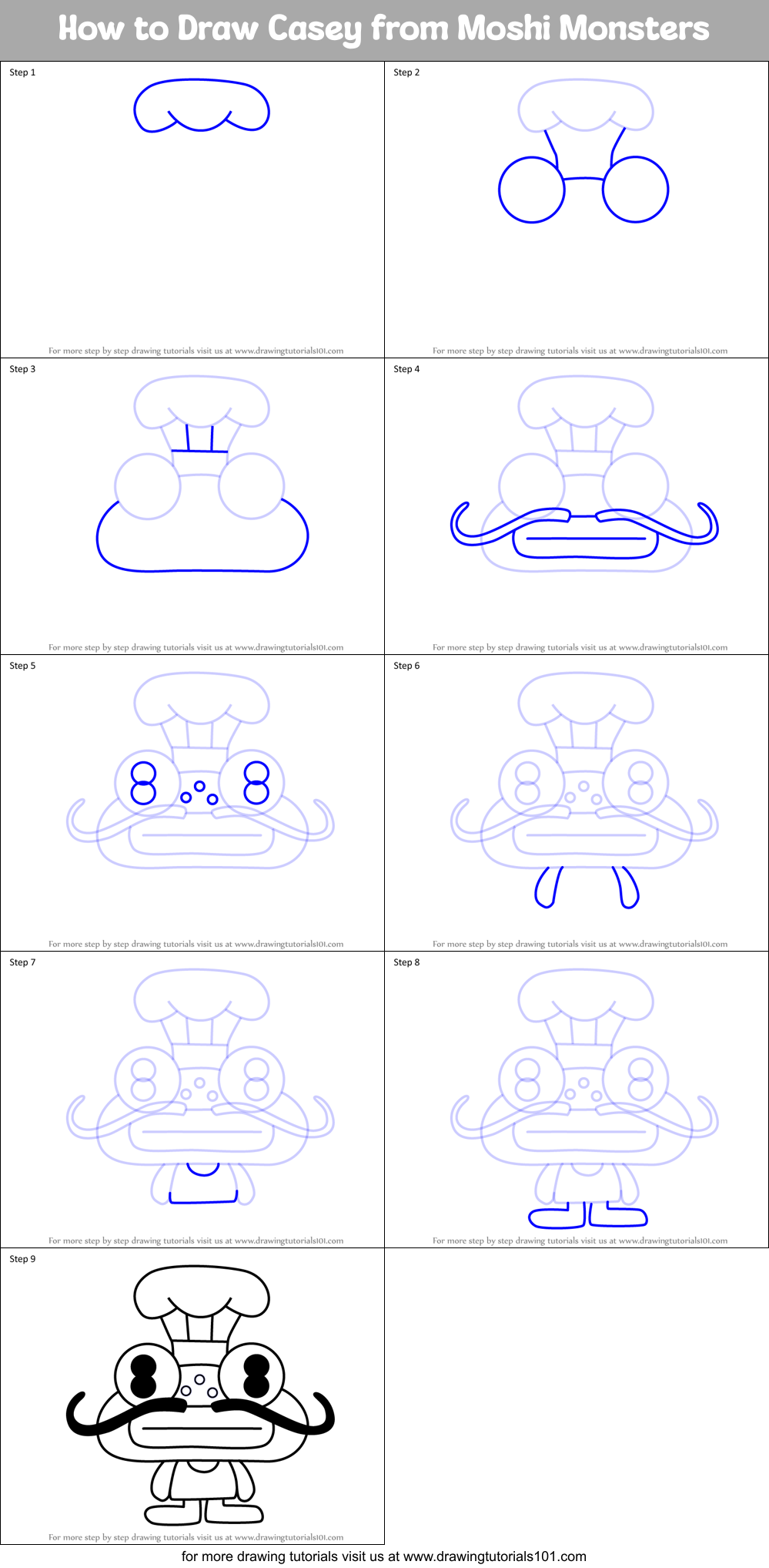 How to Draw Casey from Moshi Monsters Printable Step by Step