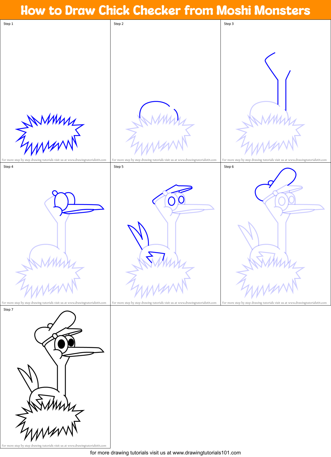 How to Draw Chick Checker from Moshi Monsters Printable Step by Step