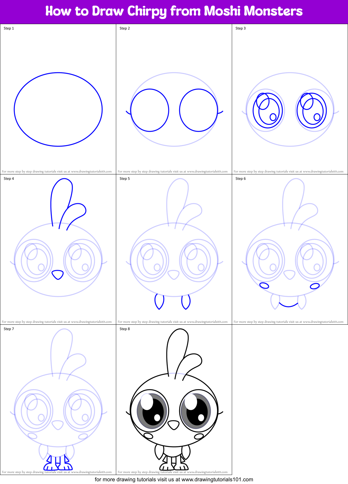 How to Draw Chirpy from Moshi Monsters Printable Step by Step
