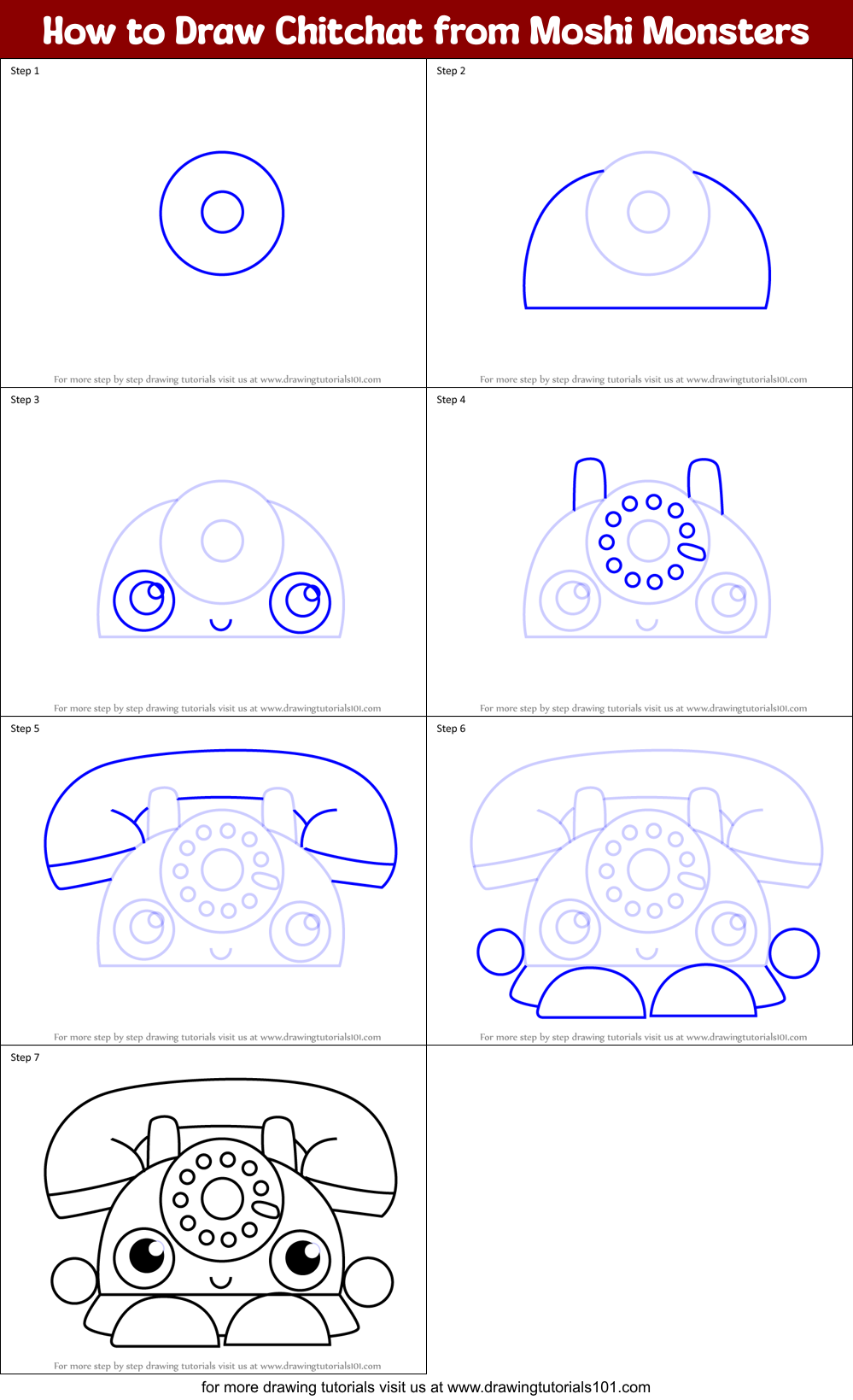 How to Draw Chitchat from Moshi Monsters Printable Step by Step