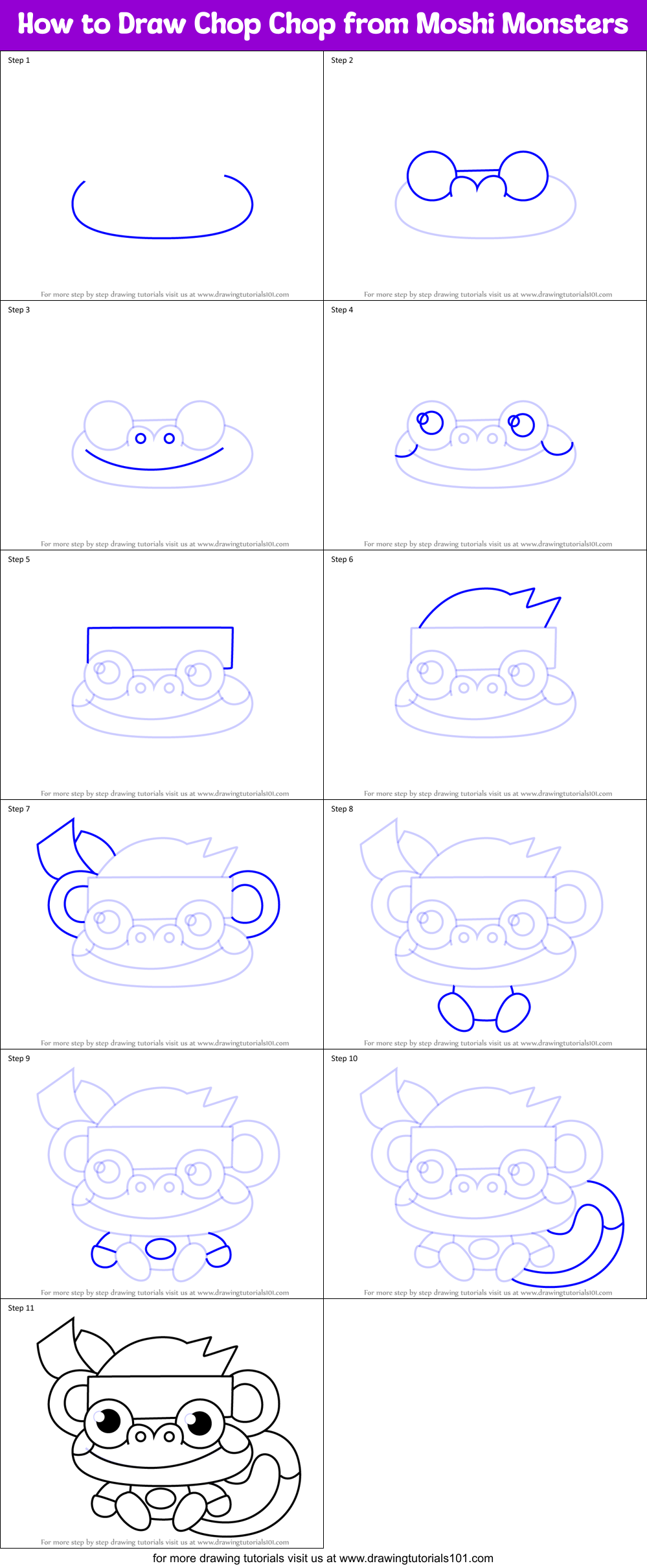 How to Draw Chop Chop from Moshi Monsters Printable Step by Step