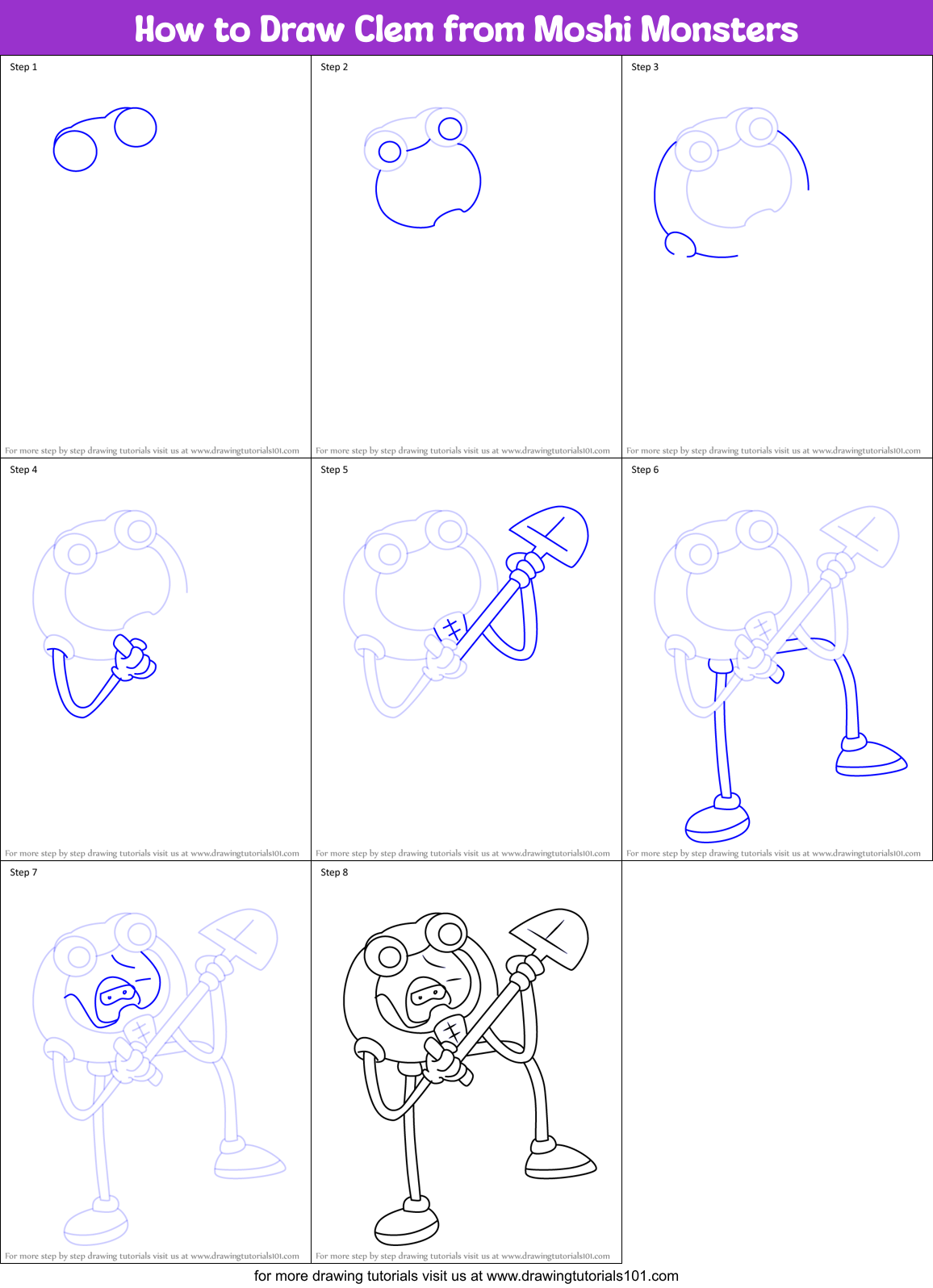 How to Draw Clem from Moshi Monsters Printable Step by Step