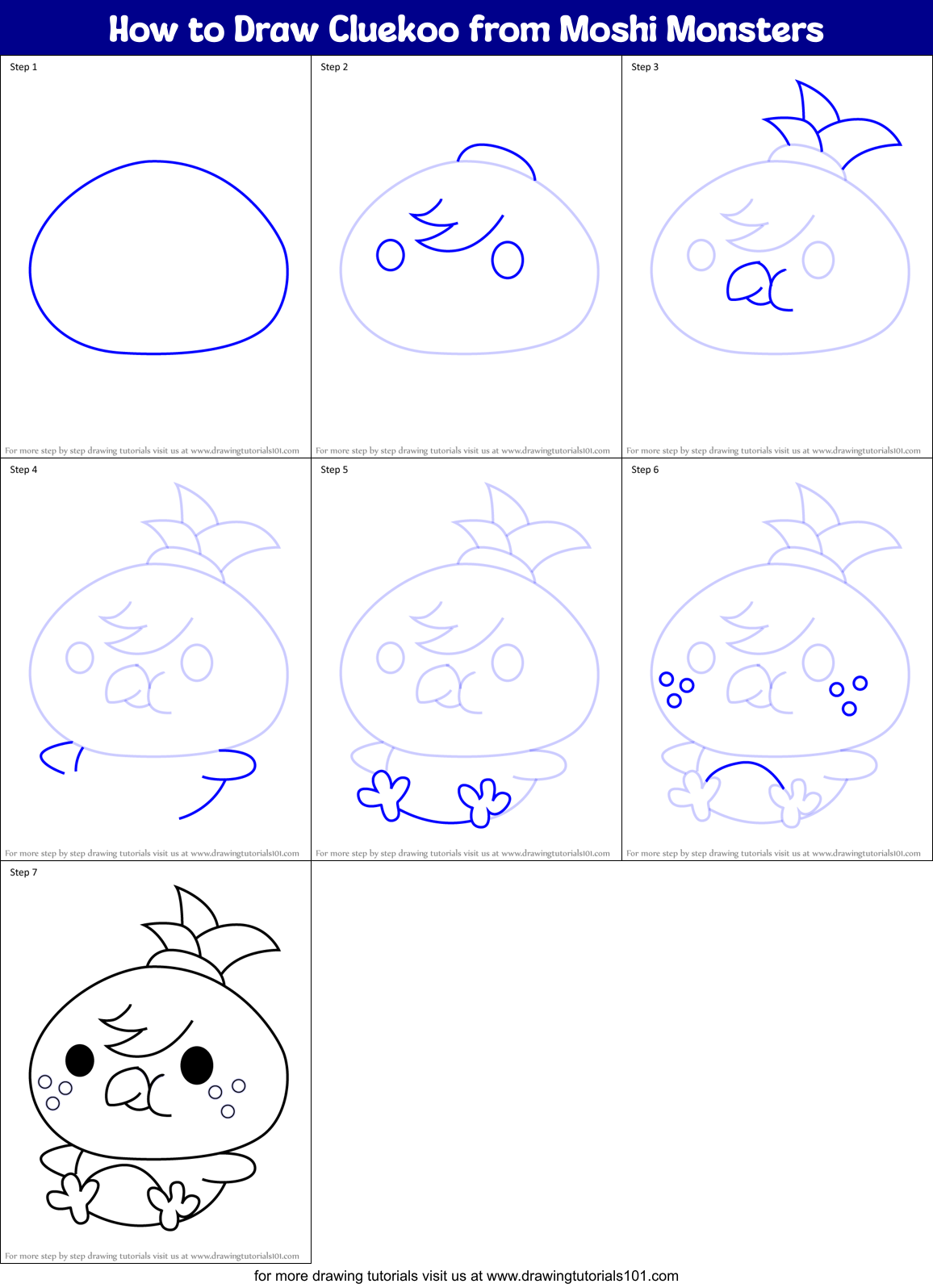 How to Draw Cluekoo from Moshi Monsters Printable Step by Step
