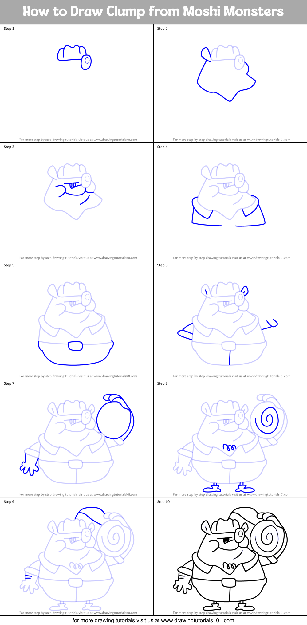 How to Draw Clump from Moshi Monsters Printable Step by Step