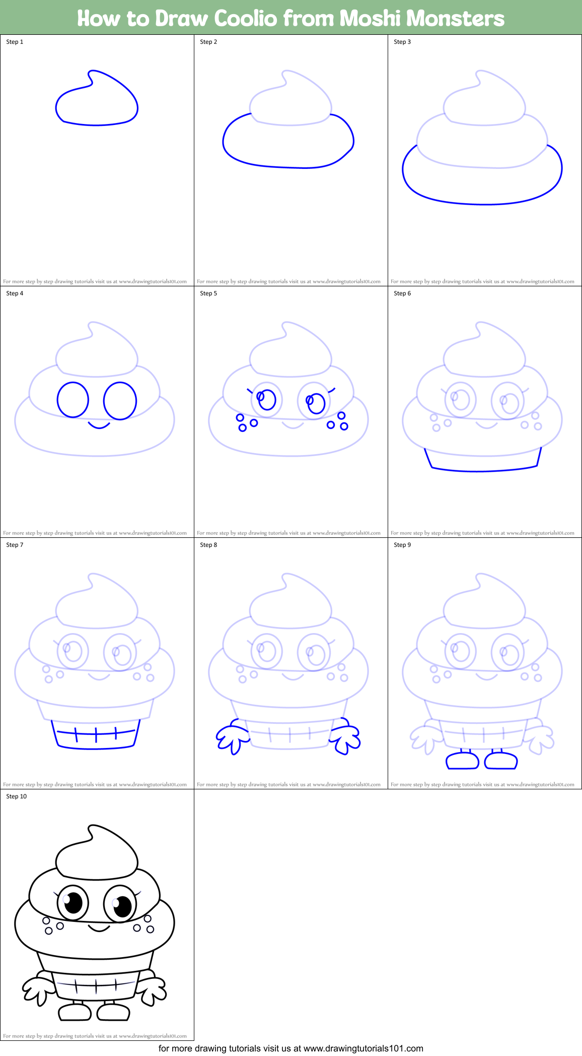 How to Draw Coolio from Moshi Monsters Printable Step by Step