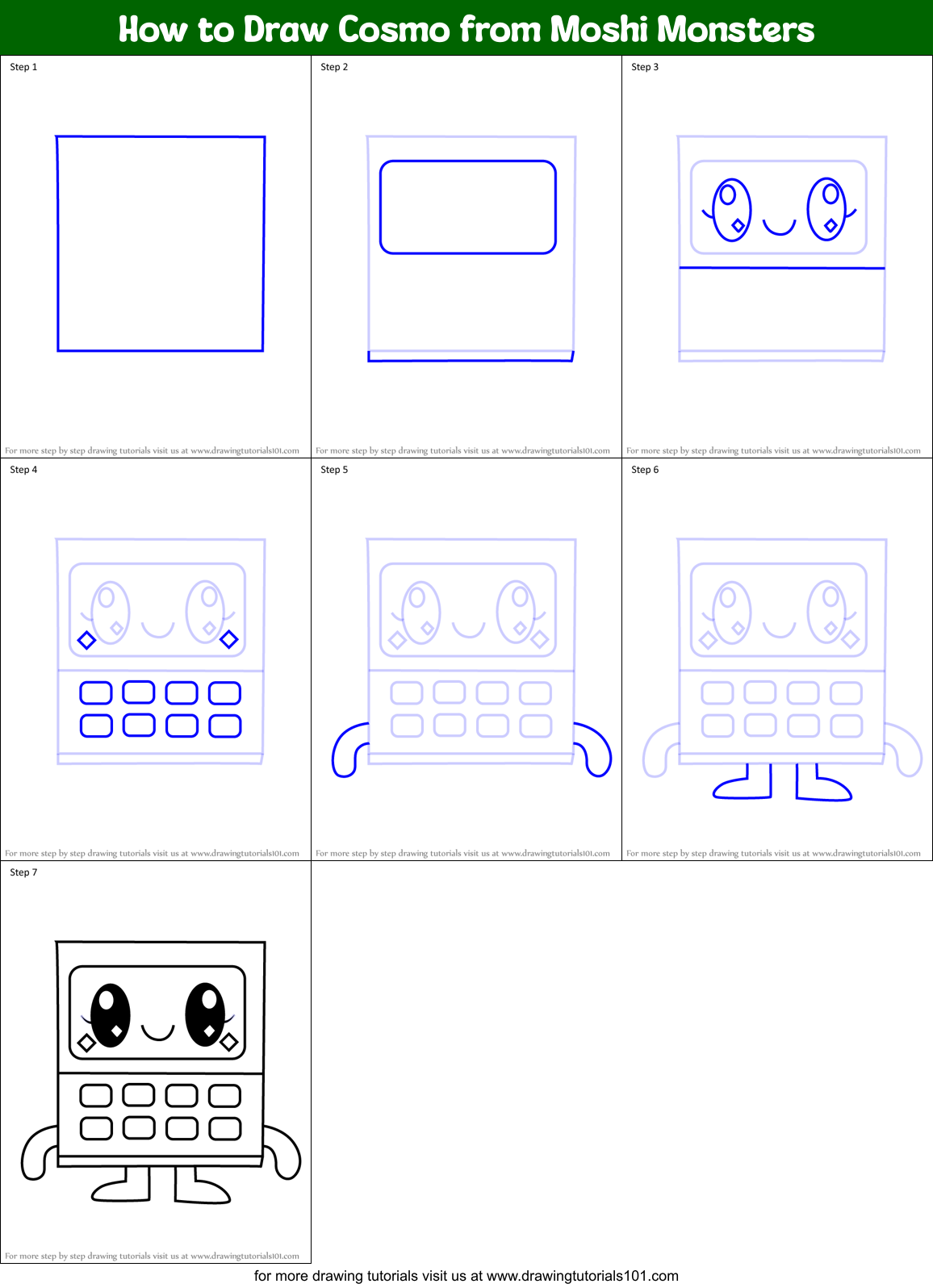 How to Draw Cosmo from Moshi Monsters Printable Step by Step
