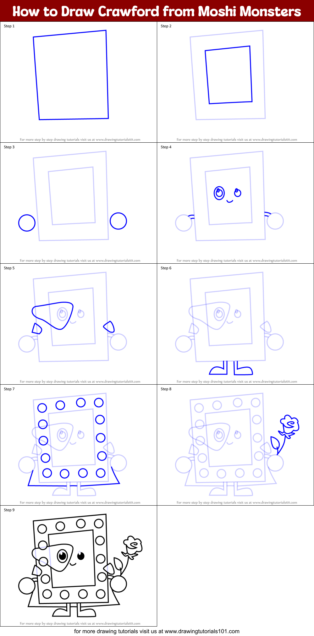 How to Draw Crawford from Moshi Monsters Printable Step by Step