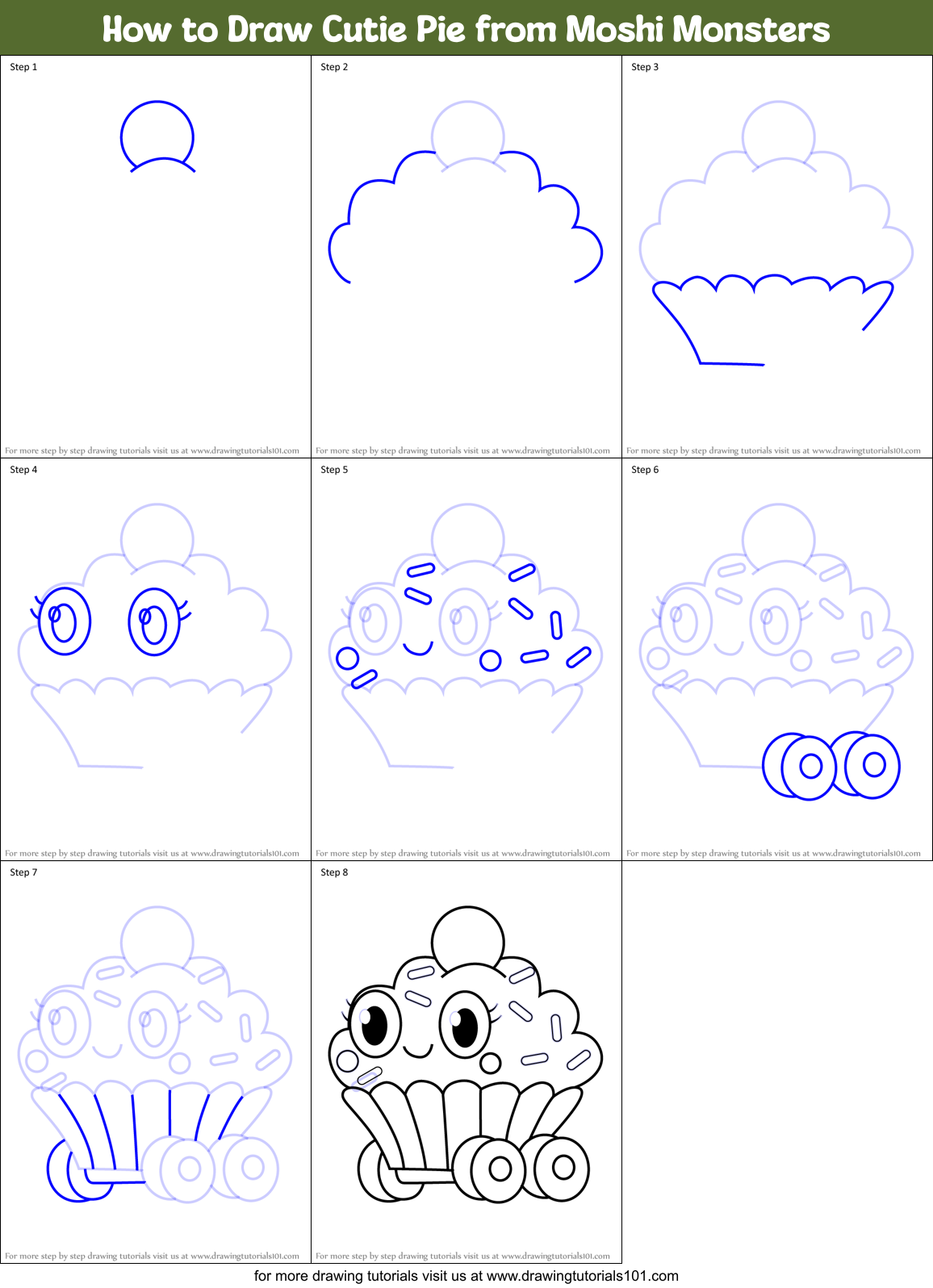 How to Draw Cutie Pie from Moshi Monsters Printable Step by Step