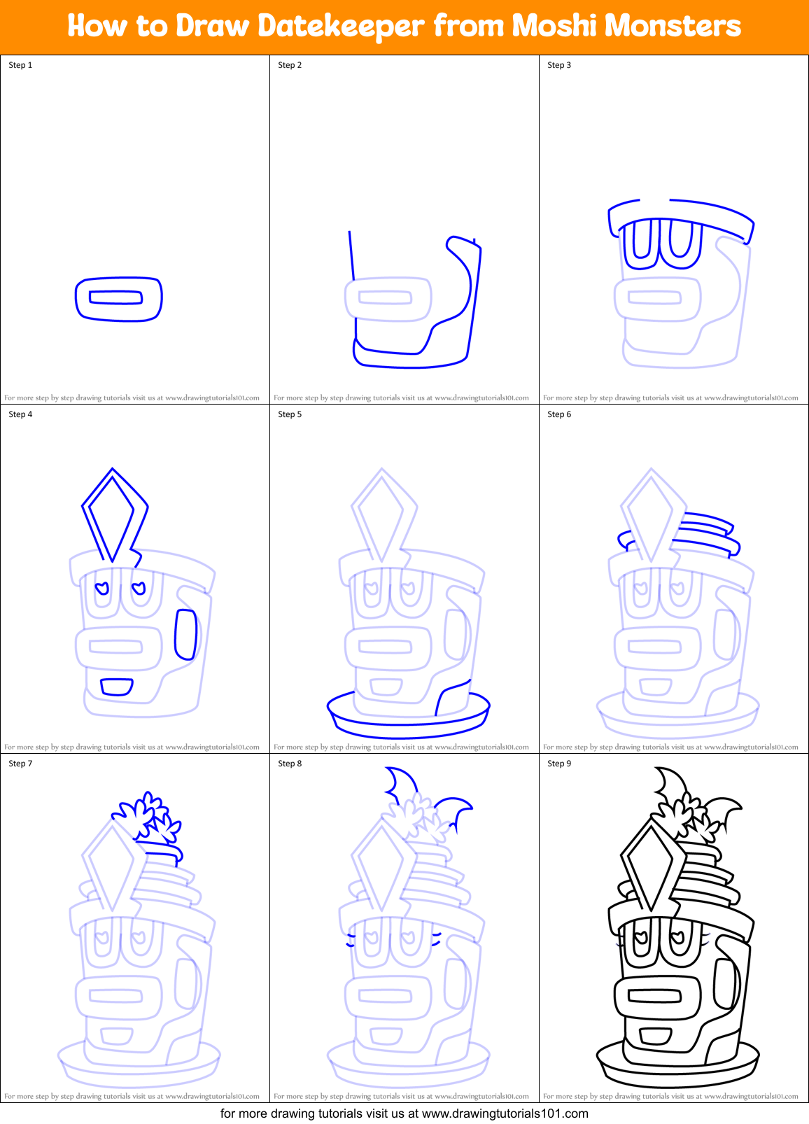 How to Draw Datekeeper from Moshi Monsters Printable Step by Step