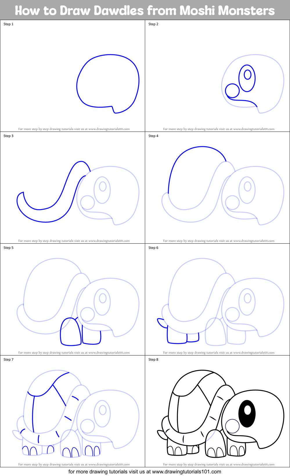 How to Draw Dawdles from Moshi Monsters Printable Step by Step