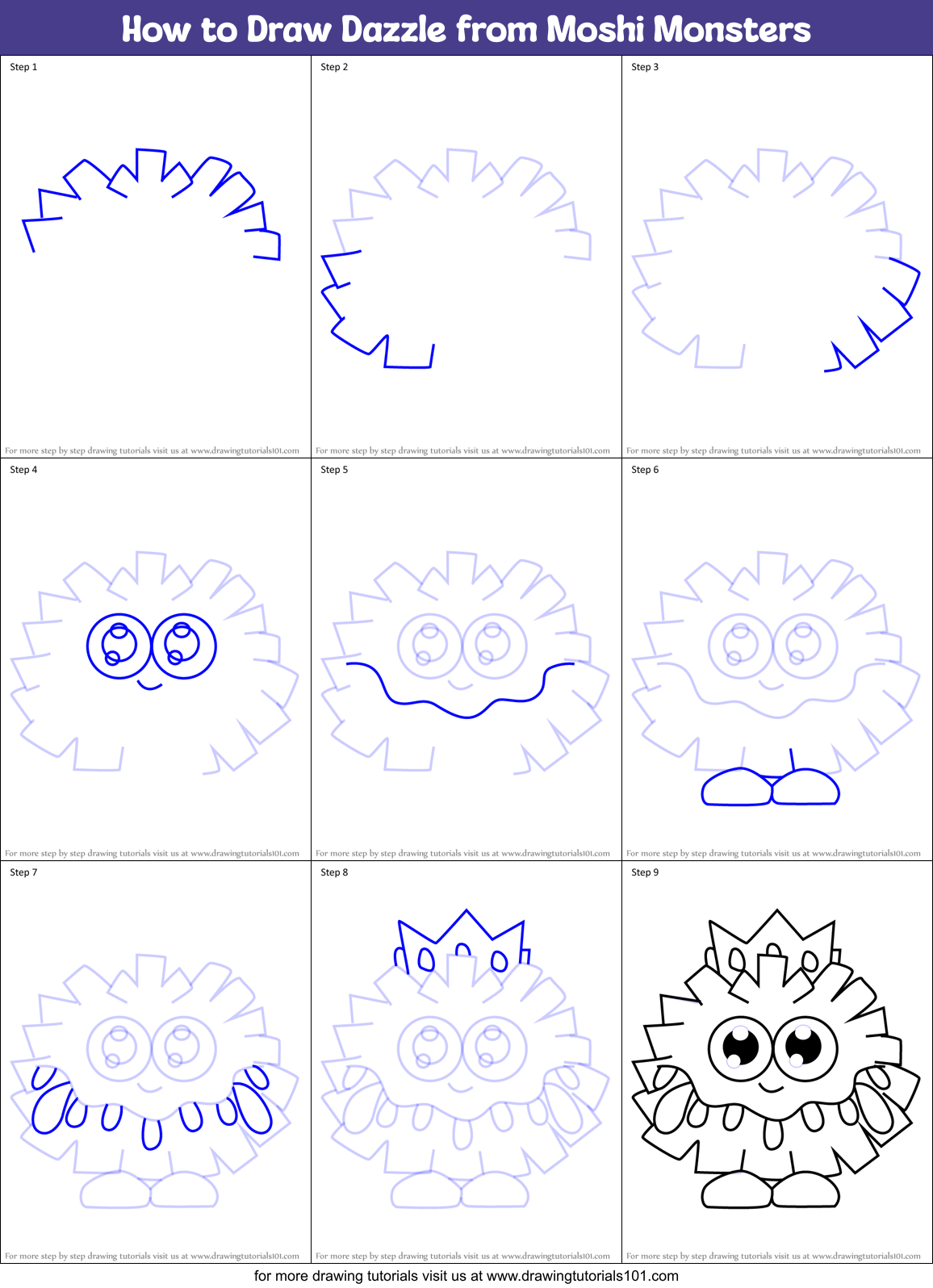 How to Draw Dazzle from Moshi Monsters Printable Step by Step