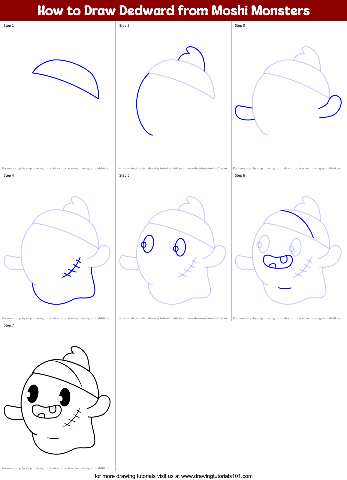 How to Draw Dedward from Moshi Monsters Printable Step by Step