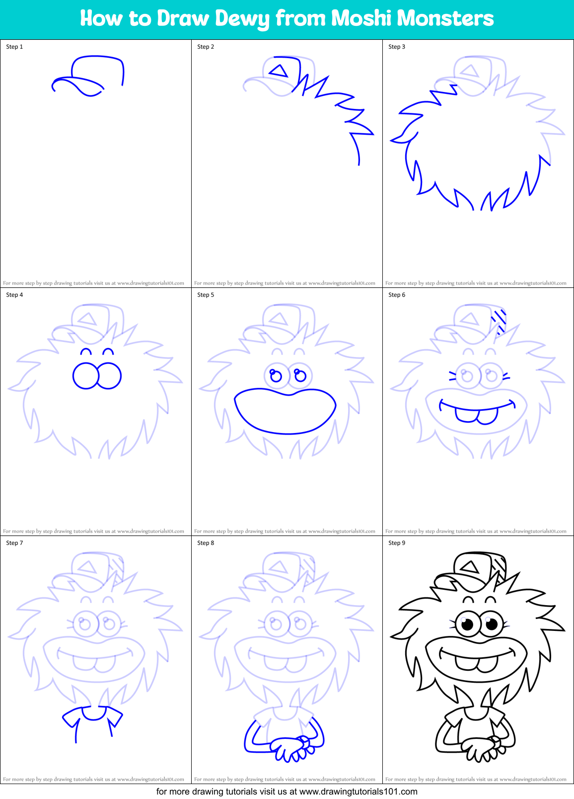 How to Draw Dewy from Moshi Monsters Printable Step by Step