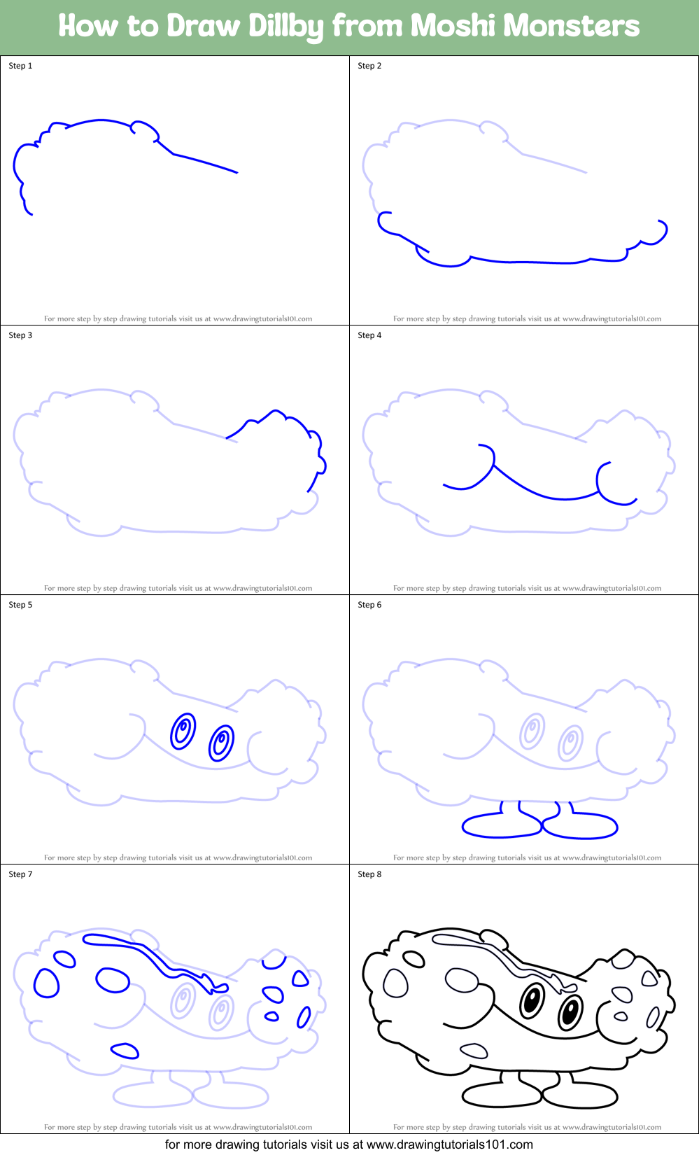 How to Draw Dillby from Moshi Monsters Printable Step by Step