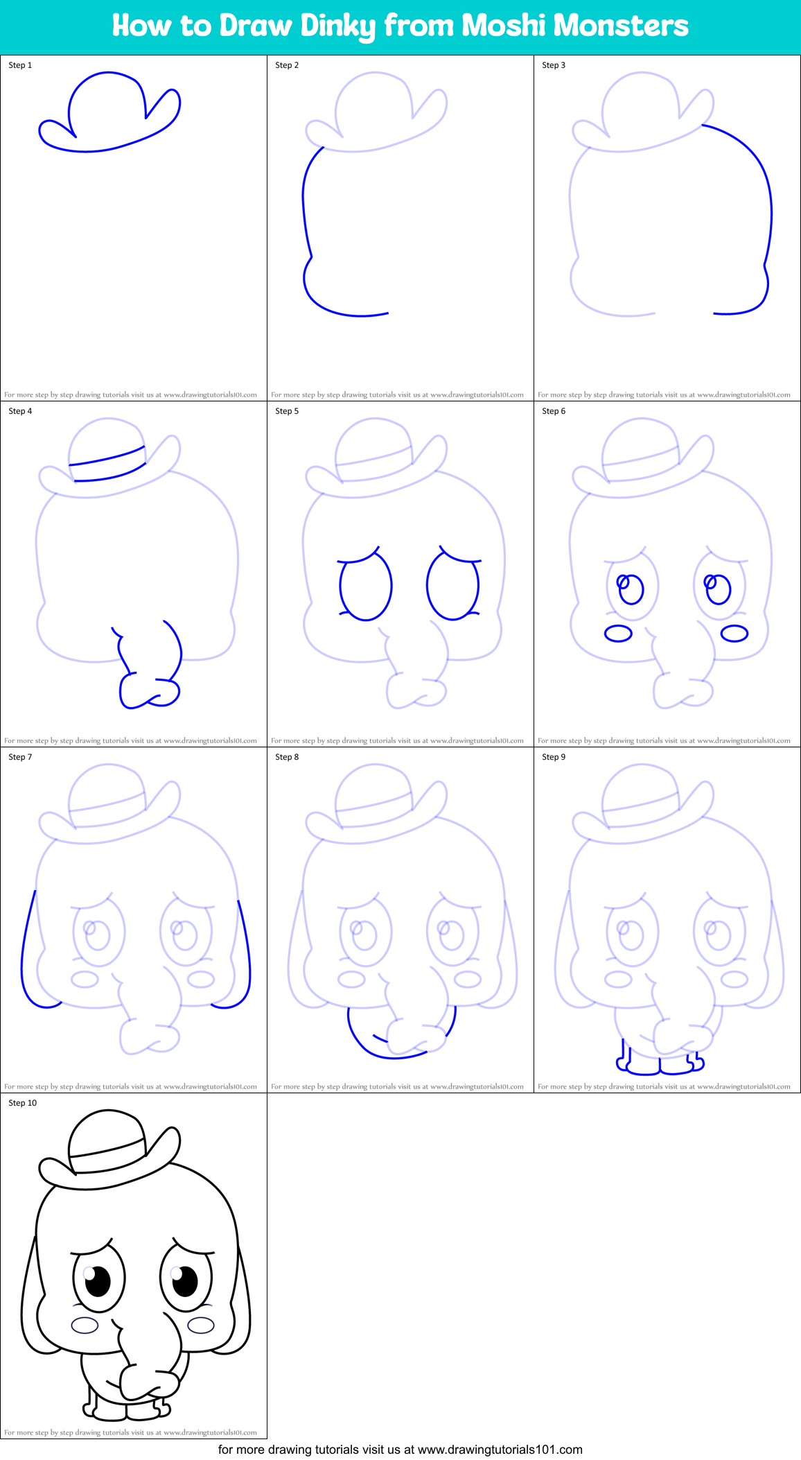 How to Draw Dinky from Moshi Monsters Printable Step by Step