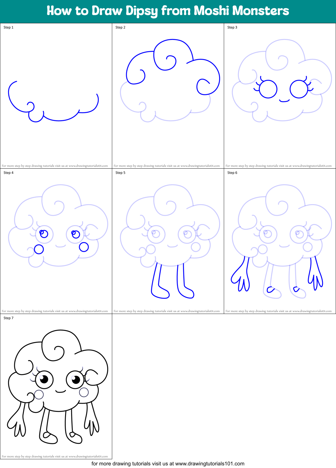 How to Draw Dipsy from Moshi Monsters Printable Step by Step