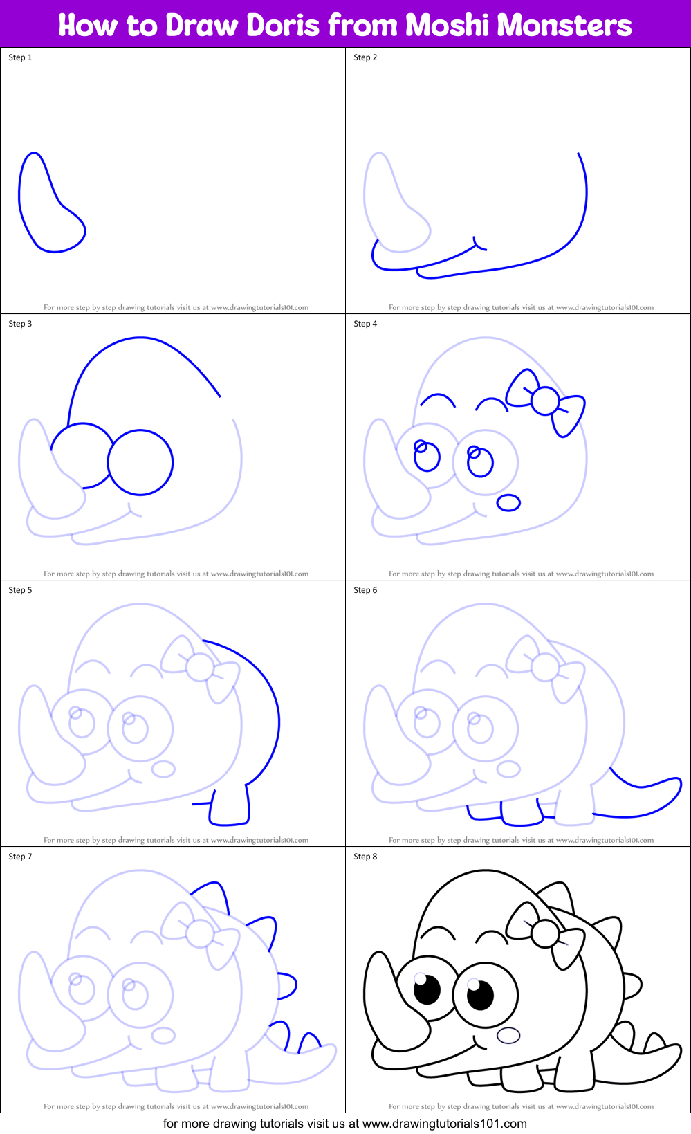 How to Draw Doris from Moshi Monsters Printable Step by Step