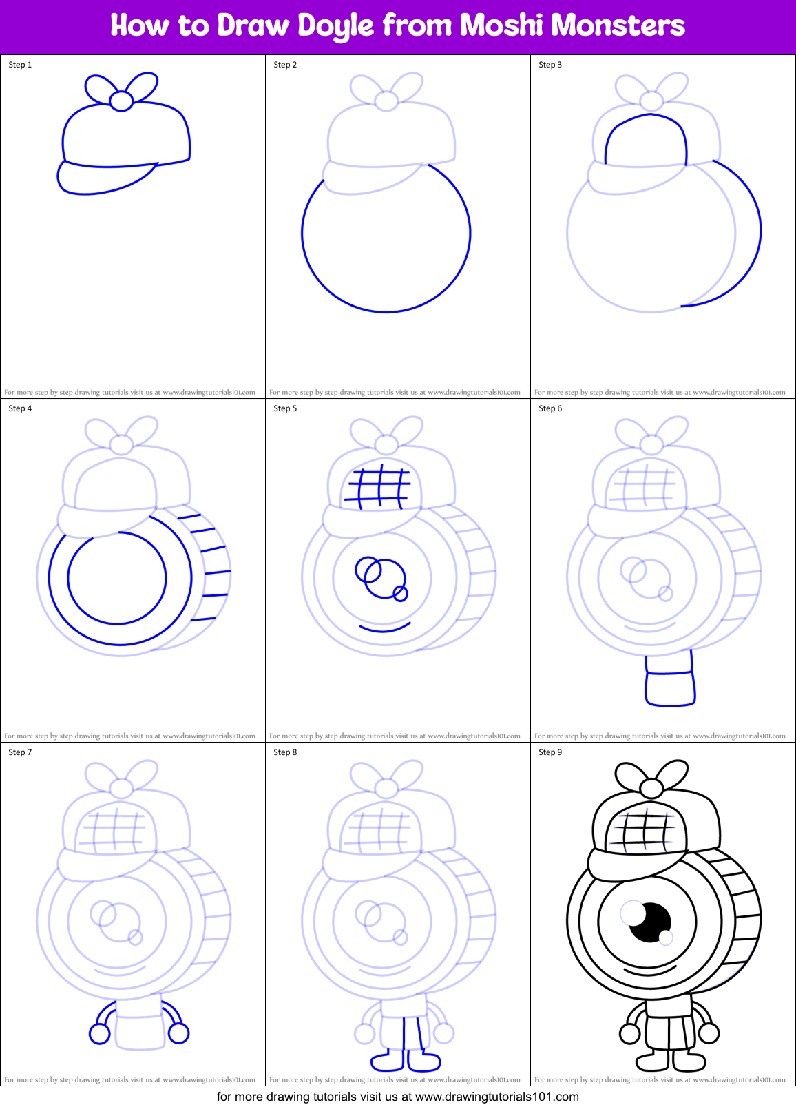 How to Draw Doyle from Moshi Monsters Printable Step by Step