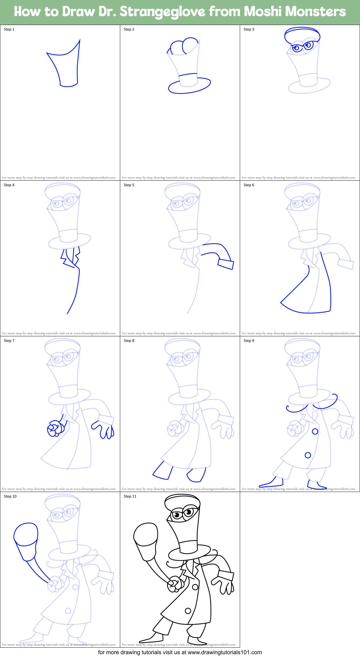 How to Draw Dr. Strangeglove from Moshi Monsters Printable Step by Step
