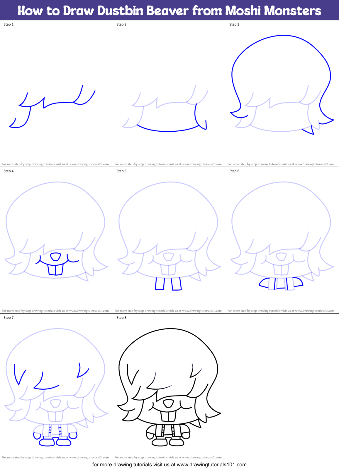 How to Draw Dustbin Beaver from Moshi Monsters Printable Step by Step
