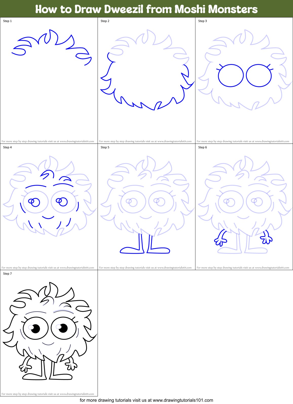 How to Draw Dweezil from Moshi Monsters Printable Step by Step