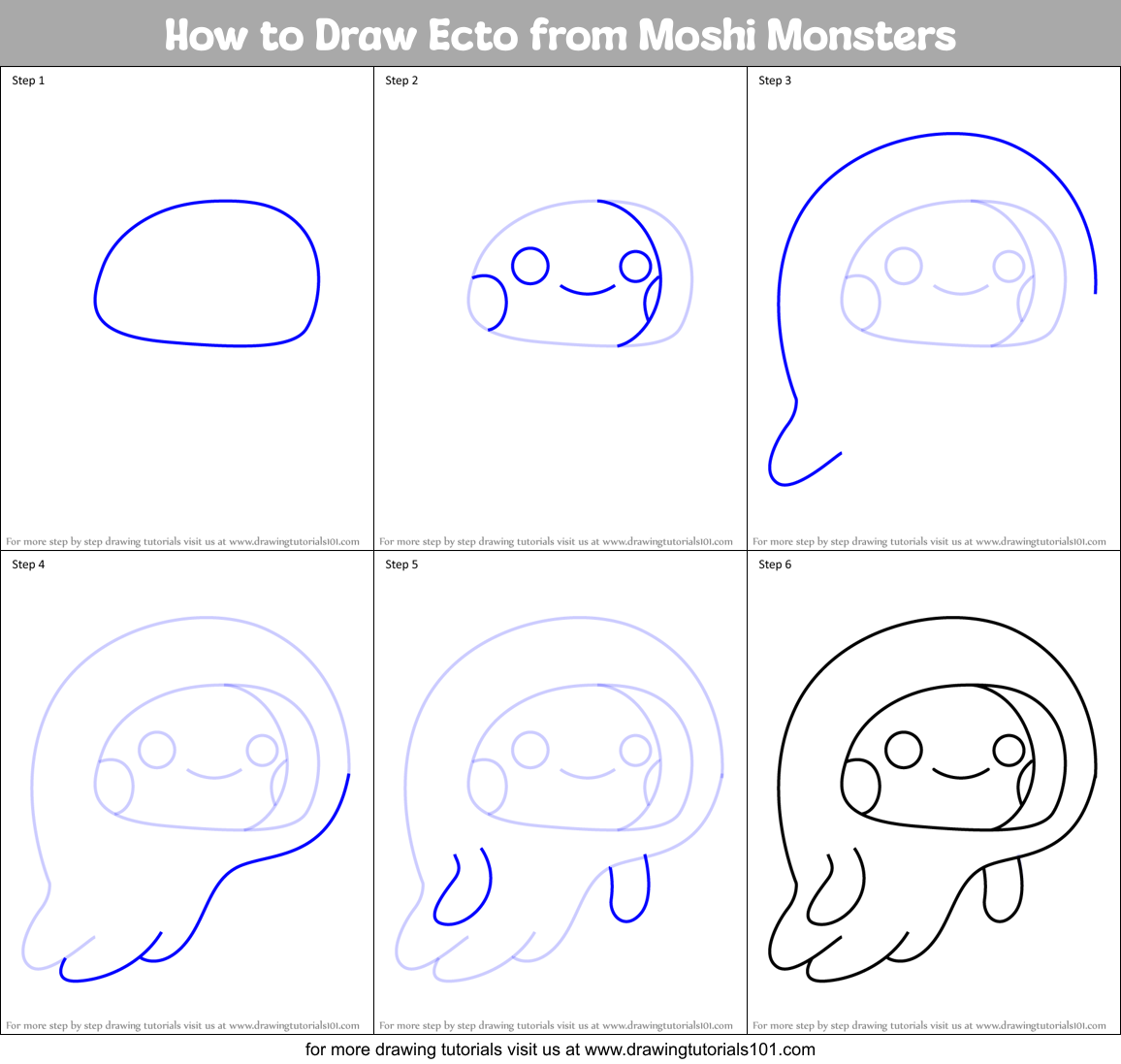 How to Draw Ecto from Moshi Monsters Printable Step by Step