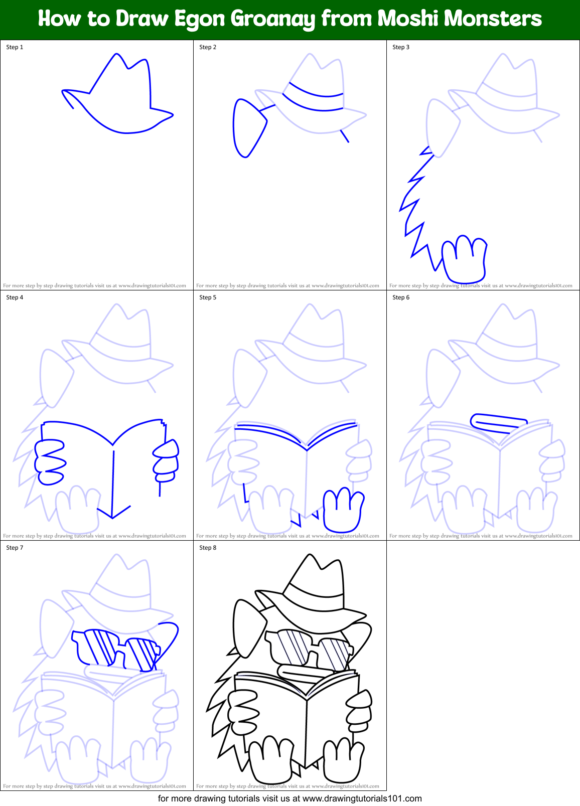 How to Draw Egon Groanay from Moshi Monsters Printable Step by Step