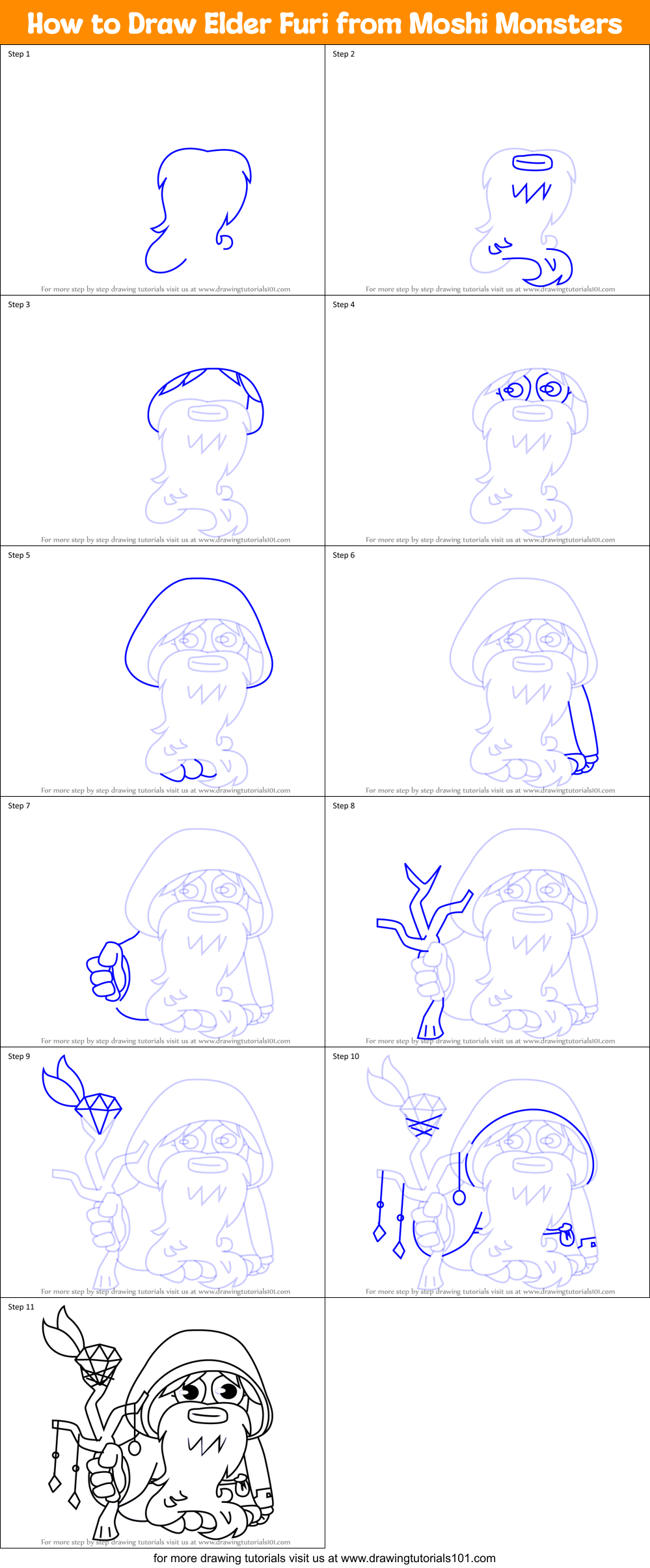 How to Draw Elder Furi from Moshi Monsters Printable Step by Step