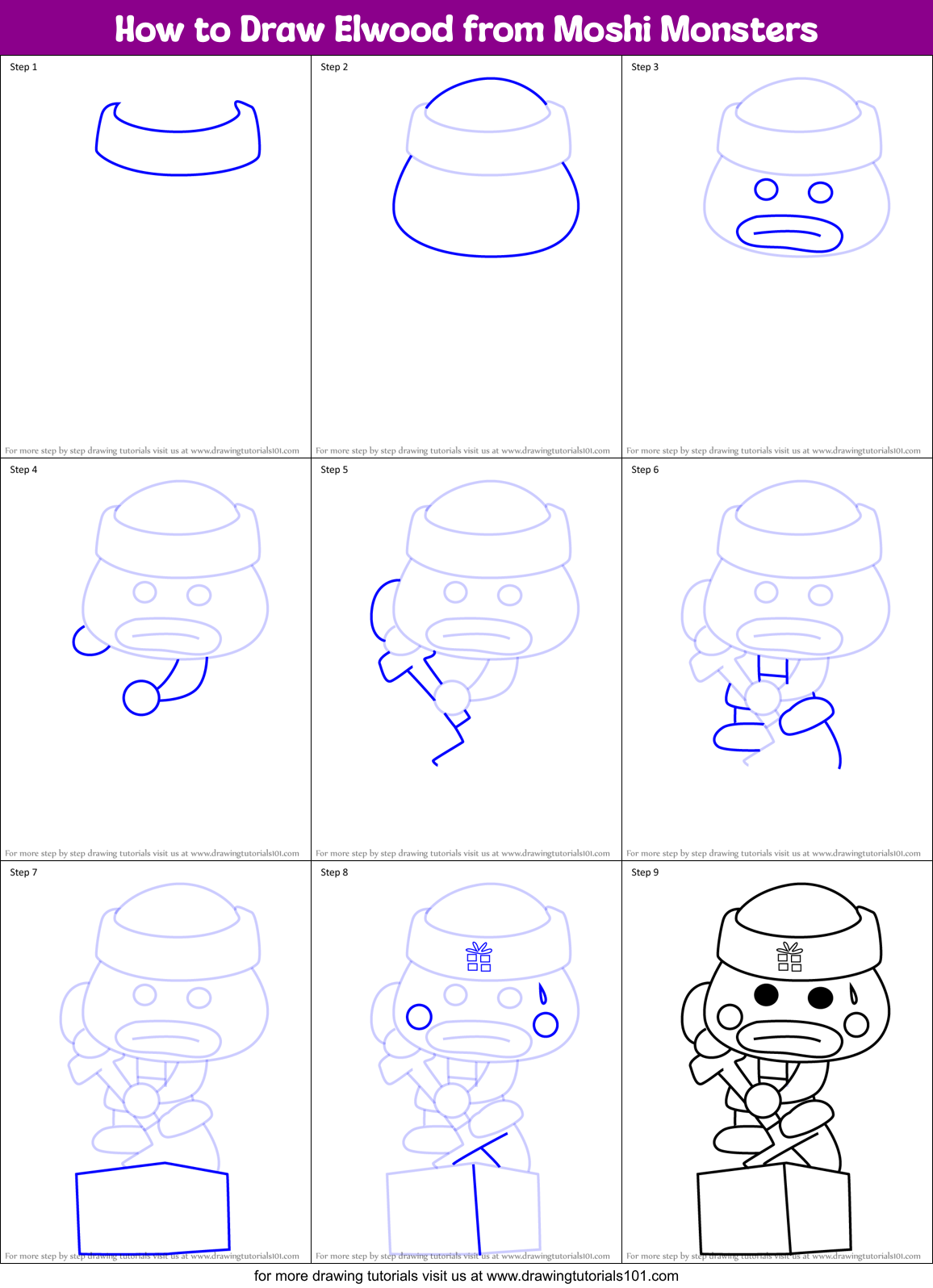 How to Draw Elwood from Moshi Monsters Printable Step by Step