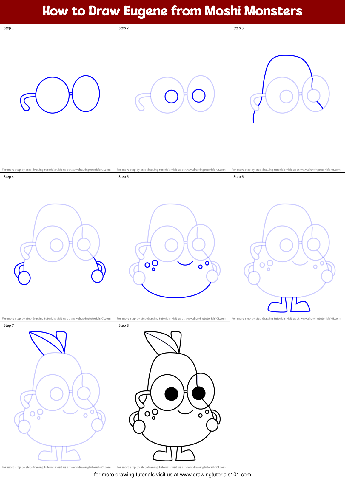 How to Draw Eugene from Moshi Monsters Printable Step by Step