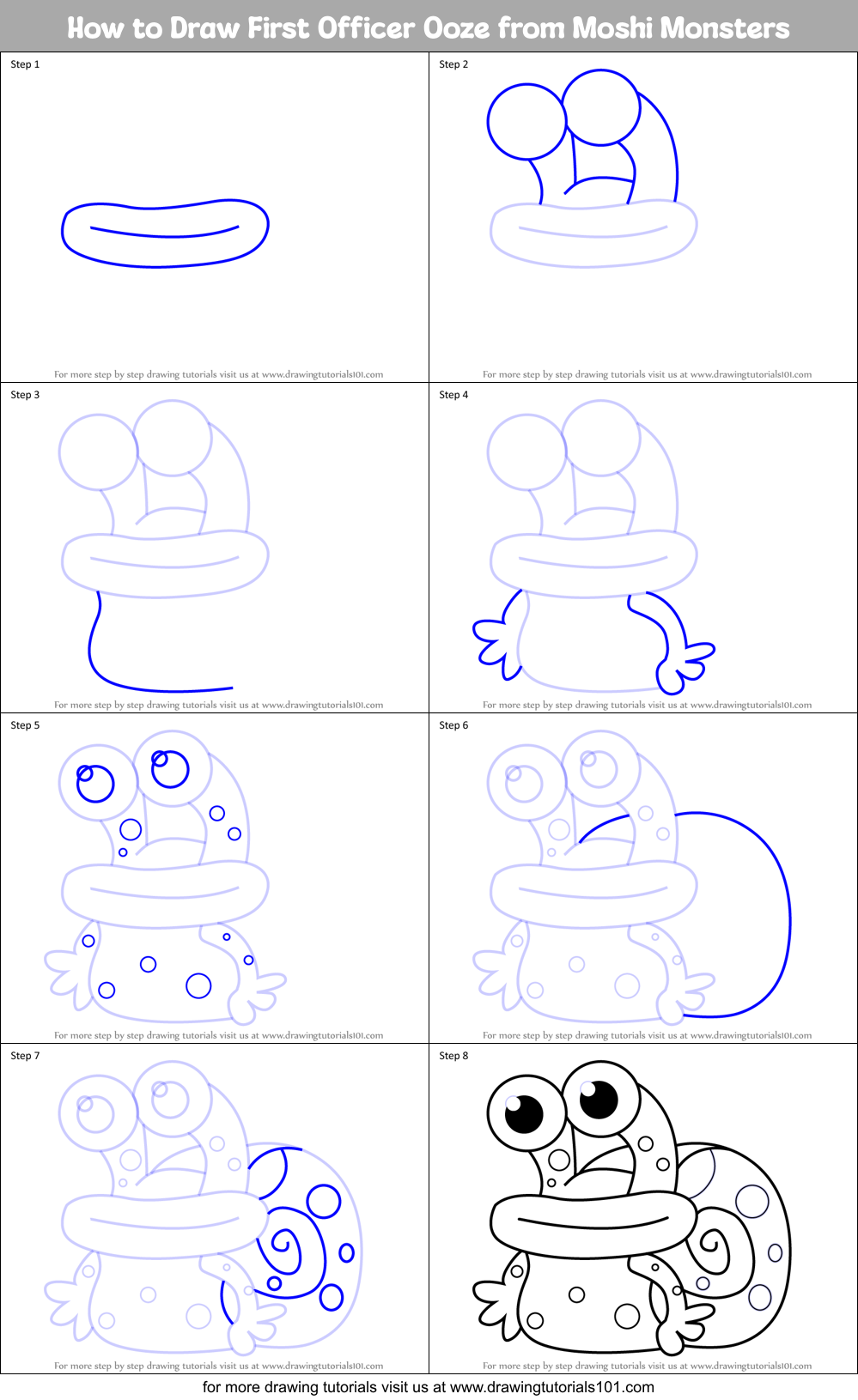 How to Draw First Officer Ooze from Moshi Monsters Printable Step by Step