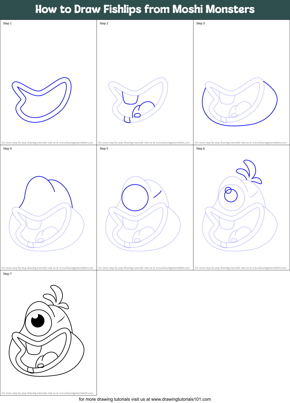 How to Draw Fishlips from Moshi Monsters Printable Step by Step