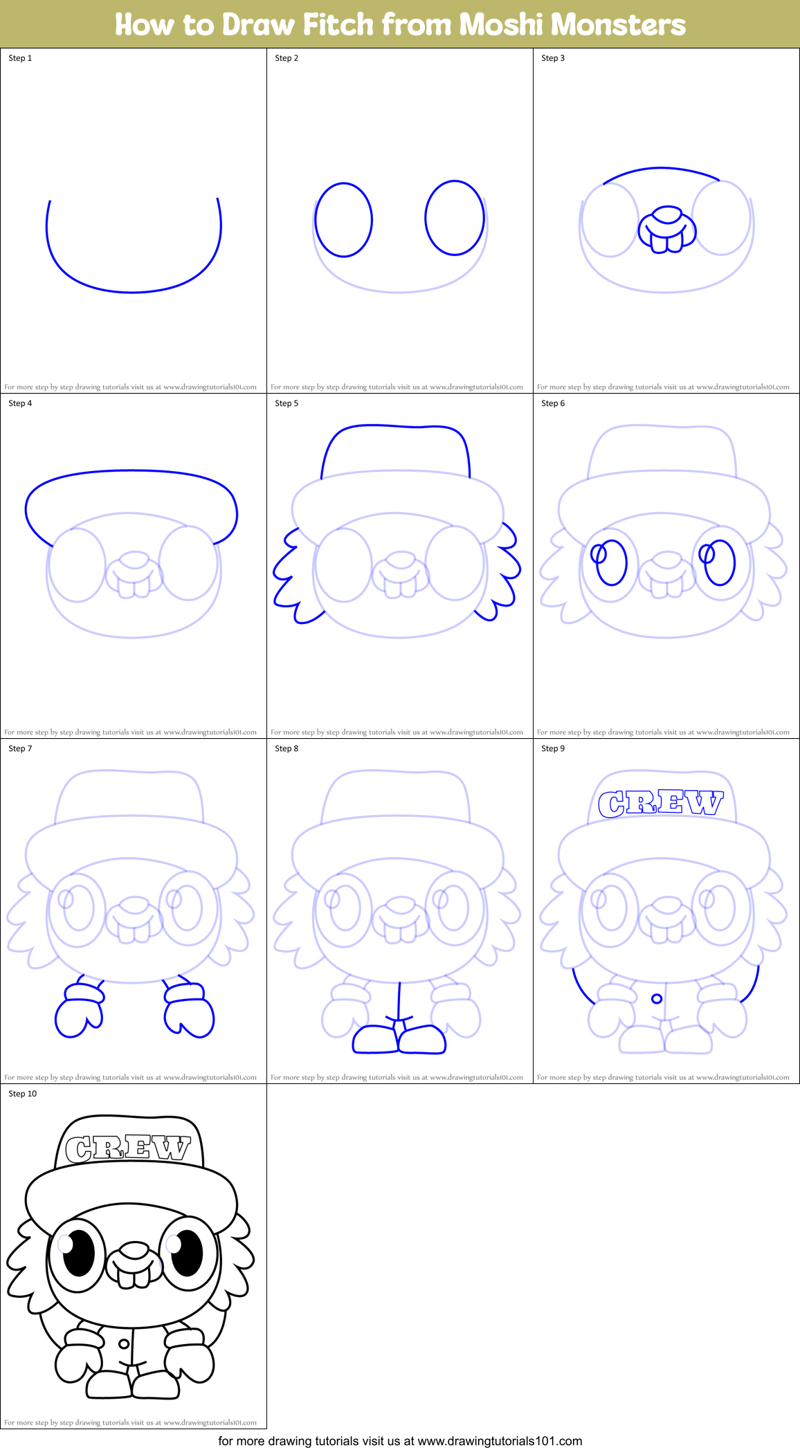 How to Draw Fitch from Moshi Monsters Printable Step by Step
