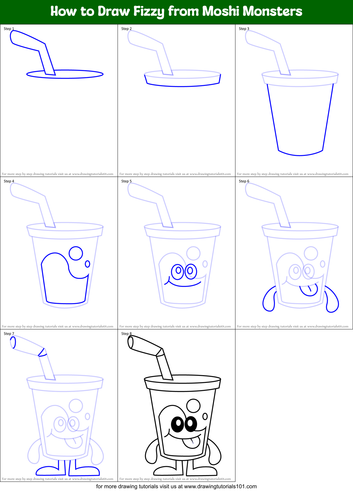 How to Draw Fizzy from Moshi Monsters Printable Step by Step